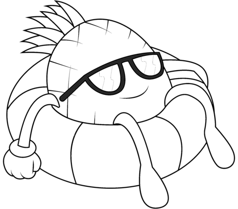 Pineapple Character Is Floating On Swim Ring Coloring Page